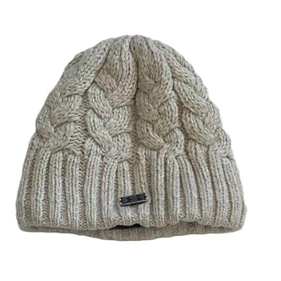 Under Armour Ivory/Cream/Neutral Halftime Cable Knit Beanie/Hat Fleece Lined - Picture 1 of 7